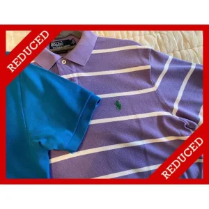 Ralph Lauren Polo T-Shirt Men's Large Lilac with White Stripes