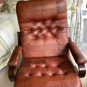 Retro swivel Chestnut Faux Leather Chair