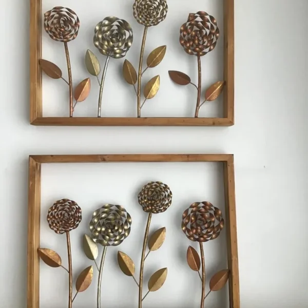 Pair of metal flower art frames