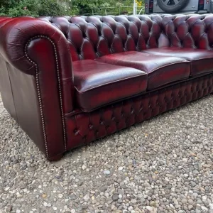 Chesterfield Oxblood Leather 3 Seater Sofa - Image 2
