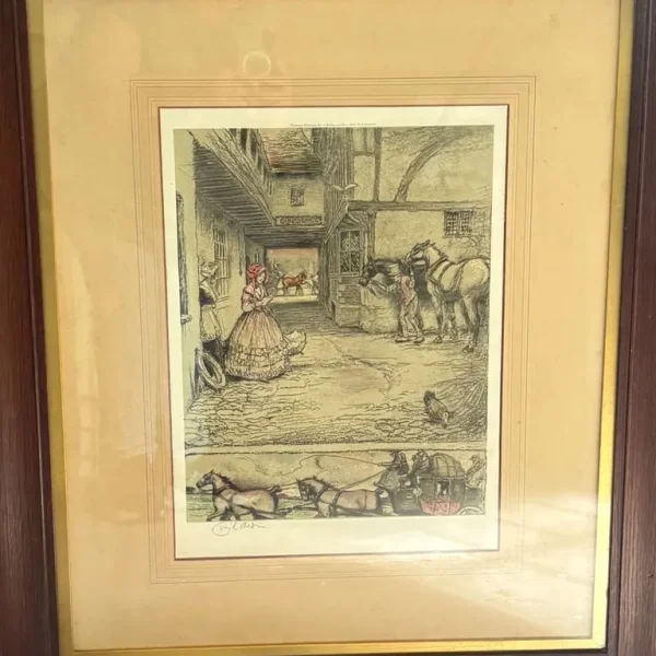 Various vintage prints, notice frames, picture frames and art