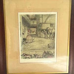 Various vintage prints, notice frames, picture frames and art
