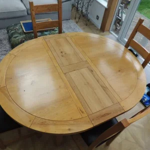 Solid Oak Extending Dining Table with 4 Chairs and Black Pads - Image 2