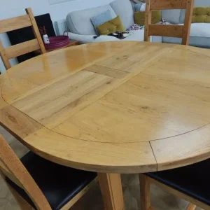 Solid Oak Extending Dining Table with 4 Chairs and Black Pads - Image 3