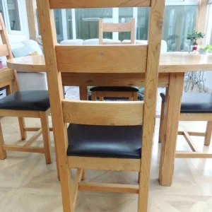 Solid Oak Extending Dining Table with 4 Chairs and Black Pads - Image 6