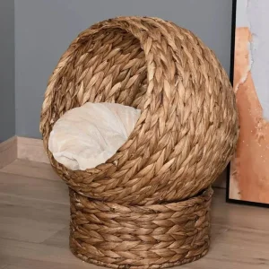 Cat House with Banana Leaf Top and Cylindrical Base - Image 2