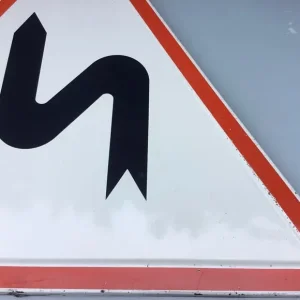 VINTAGE FRENCH ENAMEL TRAFFIC SIGN SHARP BENDS VIRAGES 1973 - Image 5