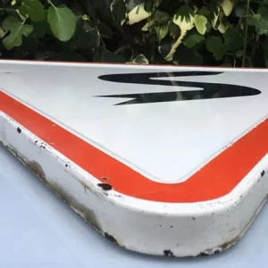 VINTAGE FRENCH ENAMEL TRAFFIC SIGN SHARP BENDS VIRAGES 1973 - Image 8