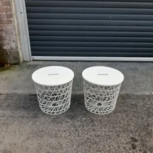 White wood and metal table with storage 44cm x 42cm, 2 available - Image 3