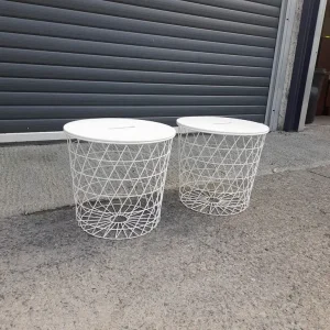White wood and metal table with storage 44cm x 42cm, 2 available - Image 4