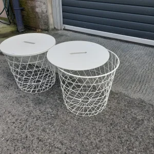 White wood and metal table with storage 44cm x 42cm, 2 available - Image 6