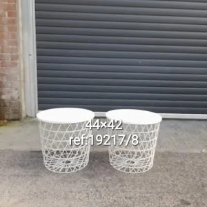 White wood and metal table with storage 44cm x 42cm, 2 available