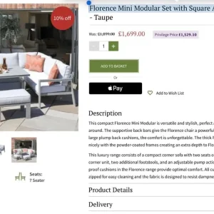 Notcutts 7-seater Florence Mini Modular Set with Square Adjustable Table - Image 2