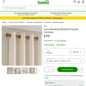 Dunelm Luna Brushed Blackout Eyelet Curtains Natural - Image 3