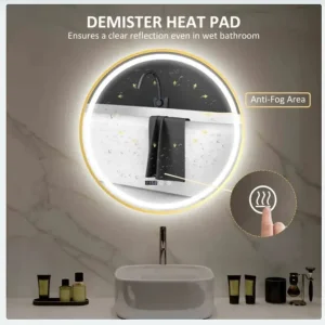 HOMCOM 60cm Round LED Bathroom Mirror with Anti-Fog and Touch Controls - Image 2