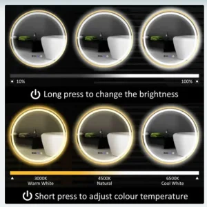 HOMCOM 60cm Round LED Bathroom Mirror with Anti-Fog and Touch Controls - Image 3