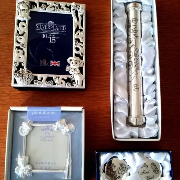 Silver-plated baby photo album and small gifts