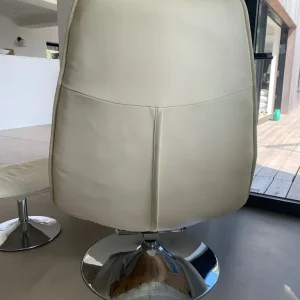 Cream Leather Conran Mid-Century Tilt & Swivel Chair with Footstool - Image 2