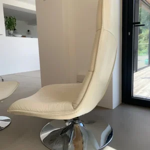 Cream Leather Conran Mid-Century Tilt & Swivel Chair with Footstool - Image 3