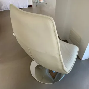 Cream Leather Conran Mid-Century Tilt & Swivel Chair with Footstool - Image 4