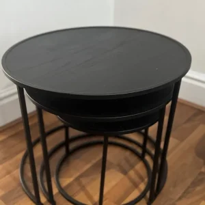 Nest of 3 tables in black and wood - Image 3