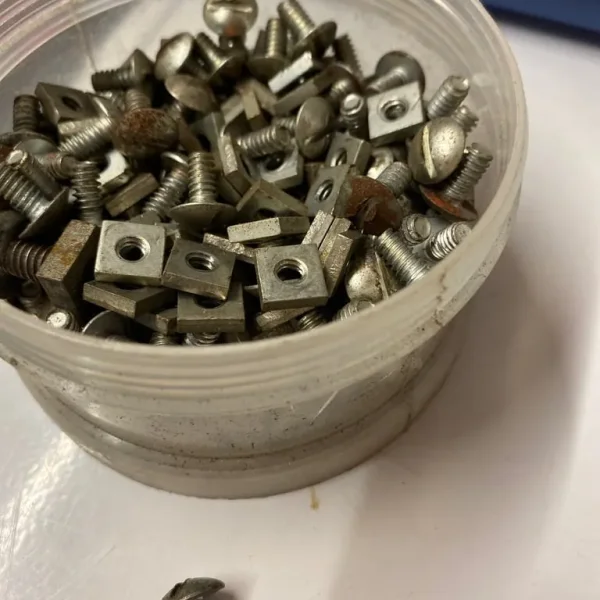 Small tub of screw heads and nuts