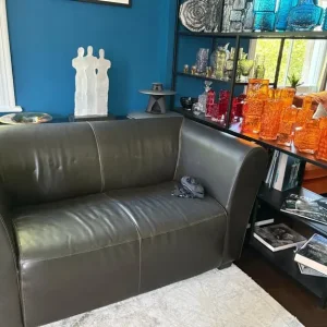 Italian made Polodivani Venezia two seat leather sofa and two matching leather chairs