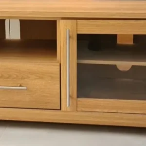 Argos 1 Drawer and 2 Shelf Glass Door TV Unit – Oak Effect - Image 2
