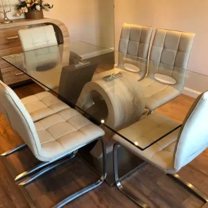 Rectangular glass dining table with 6 dining chairs