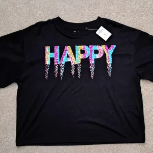 Girls crop sequin boxy Tshirt NEW