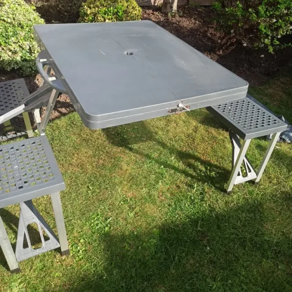 Folding camping picnic table and chairs