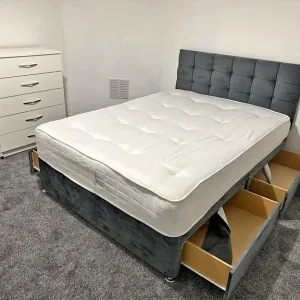 Double divan bed with mattress and side storage