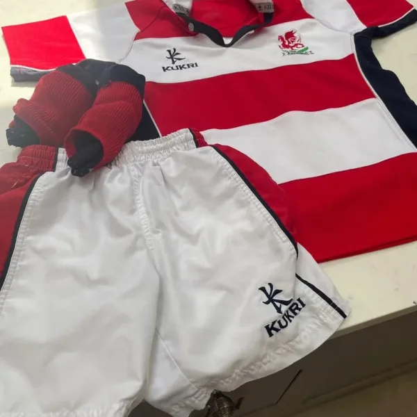 Wellington college rugby top, shorts and socks
