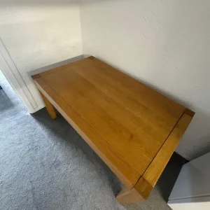 Solid oak dining table with 4 leather chairs - Image 2