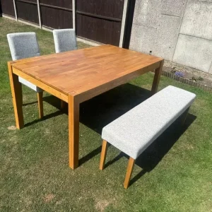 Oak Dining Table with Bench and 2 Chairs - Image 3