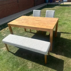 Oak Dining Table with Bench and 2 Chairs - Image 4