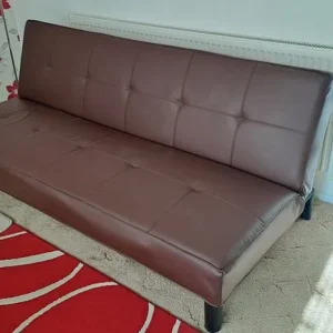 Brown Leather Sofa Bed and Two Seater Sofa with Footstool - Image 2