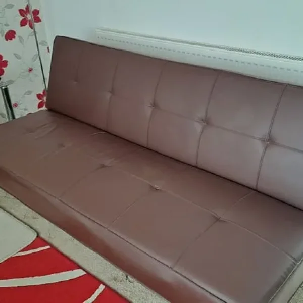Brown Leather Sofa Bed and Two Seater Sofa with Footstool