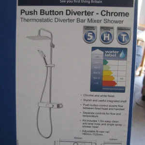 Triton Thermostatic Push Button Divertor Bar Mixer Shower - Image 4