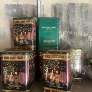 6 Japanese tea caddies and one green tin - Image 2