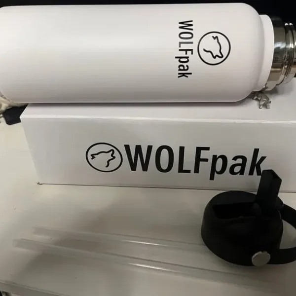 Wolfpak 40oz Arctic White Flask with 2 Straws