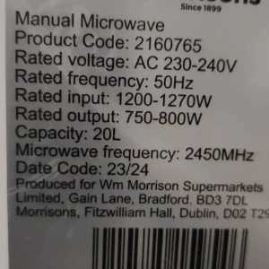 Morrisons 20L 80-0W Easy Use Microwave - Image 8