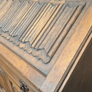 Vintage Light Oak Linenfold Front Bureau with Fitted Interior - Image 3