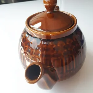 Vintage Polish Pruszkow Teapot Brown Treacle Glaze Aztec Pattern - Image 5