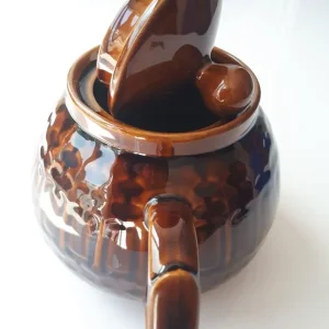 Vintage Polish Pruszkow Teapot Brown Treacle Glaze Aztec Pattern - Image 8