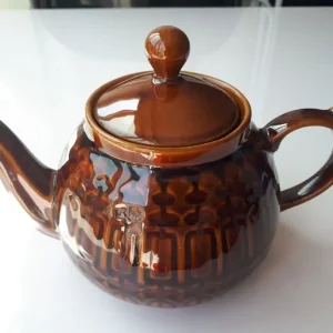 Vintage Polish Pruszkow Teapot Brown Treacle Glaze Aztec Pattern
