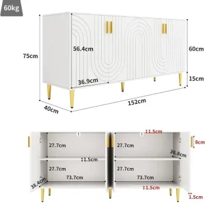 Modern white and gold sideboard 152cm - Image 4