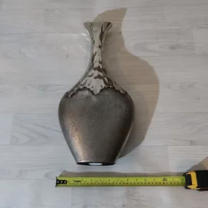 Silver Hammered Metal Vase with Textured Finish - Image 8