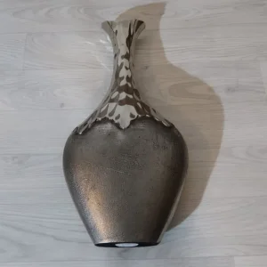 Silver Hammered Metal Vase with Textured Finish