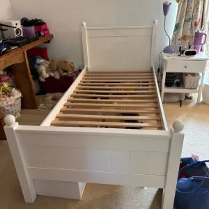 White single sturdy wooden bed frame